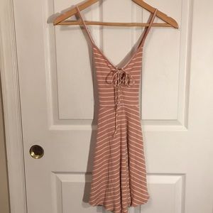 Ribbed thin strap v neck mini dress